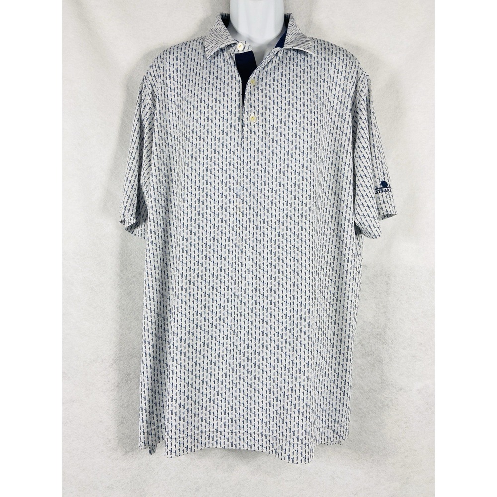 FootJoy Lisle Golf Polo Shirt Men's XL White Blue Figure Prints Tennis